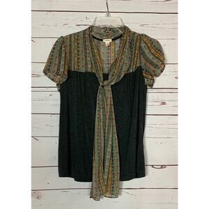 Tiny Anthropologie Women's XS Extra Small Gray Boho Short Sleeve Cute Top Shirt